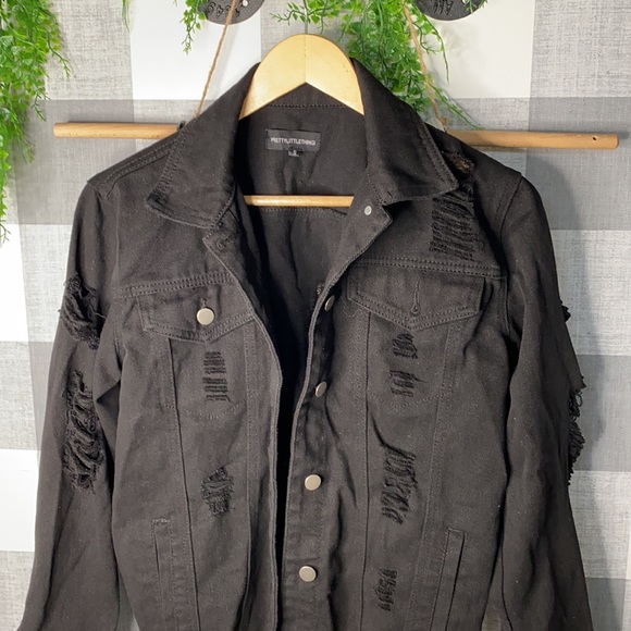 Pretty Little Thing Black Distressed Jean Jacket - Picture 2 of 3